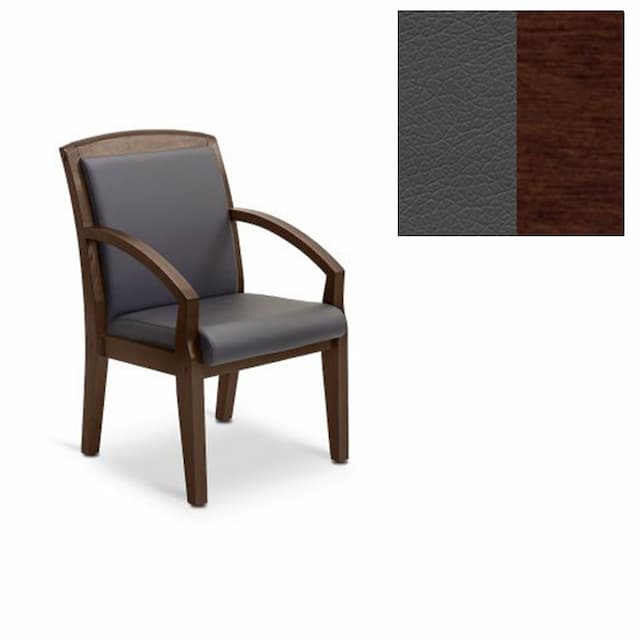 Кресло Юнитекс Граф для посетителя экокожа премиум темно-серая CN1118/дерево-орех гамильтон