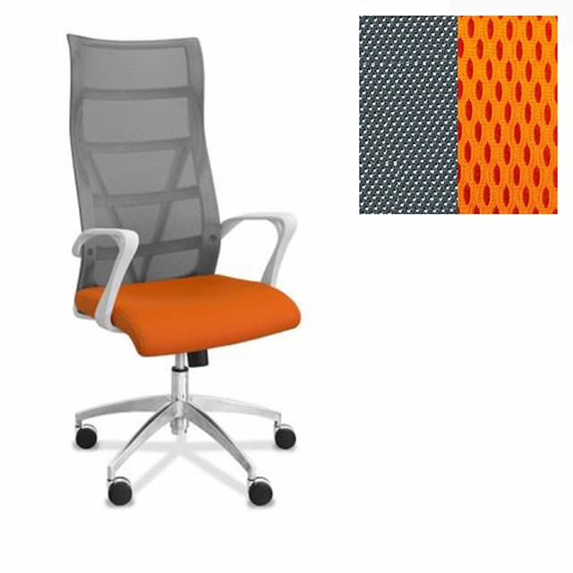 Офисное кресло Юнитекс Топ X белый каркас сетка/ткань TW серая/оранжевая