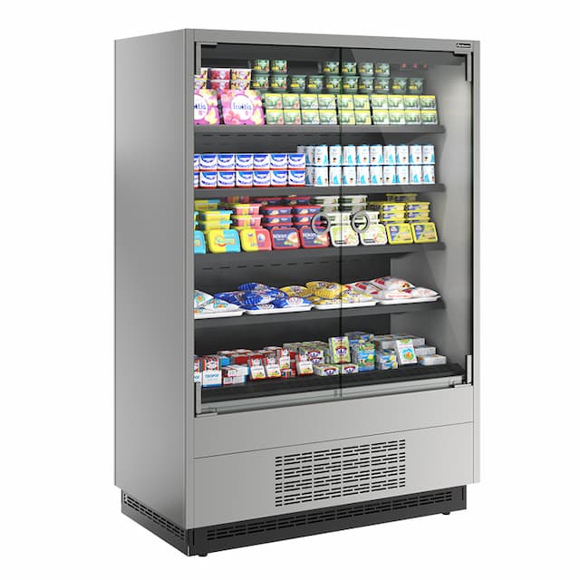 Витрина холодильная Carboma FC20-07 VM 1,3-1 0300 боковина металлическая (9006-9005) Cube 2 LIGHT фронт X0